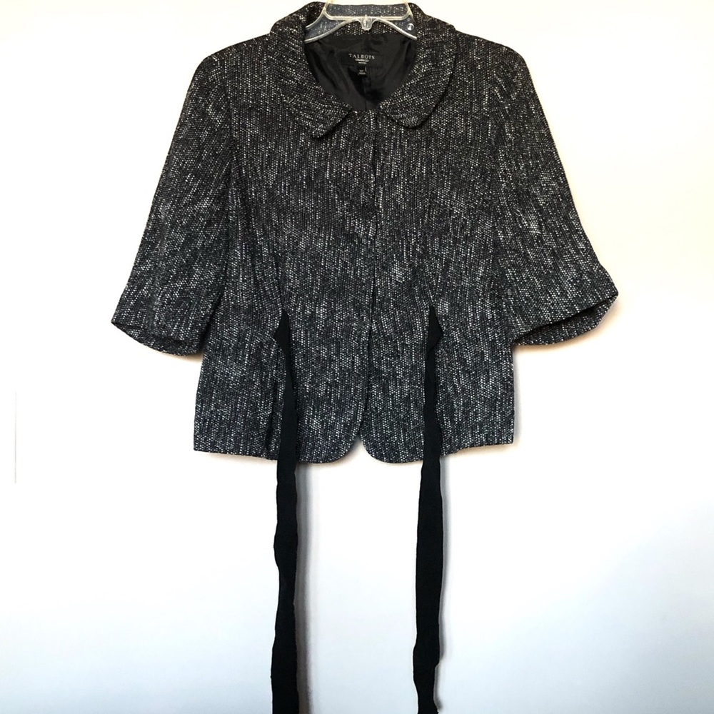 Talbots petite Sz 12p jacket tweed blazer black